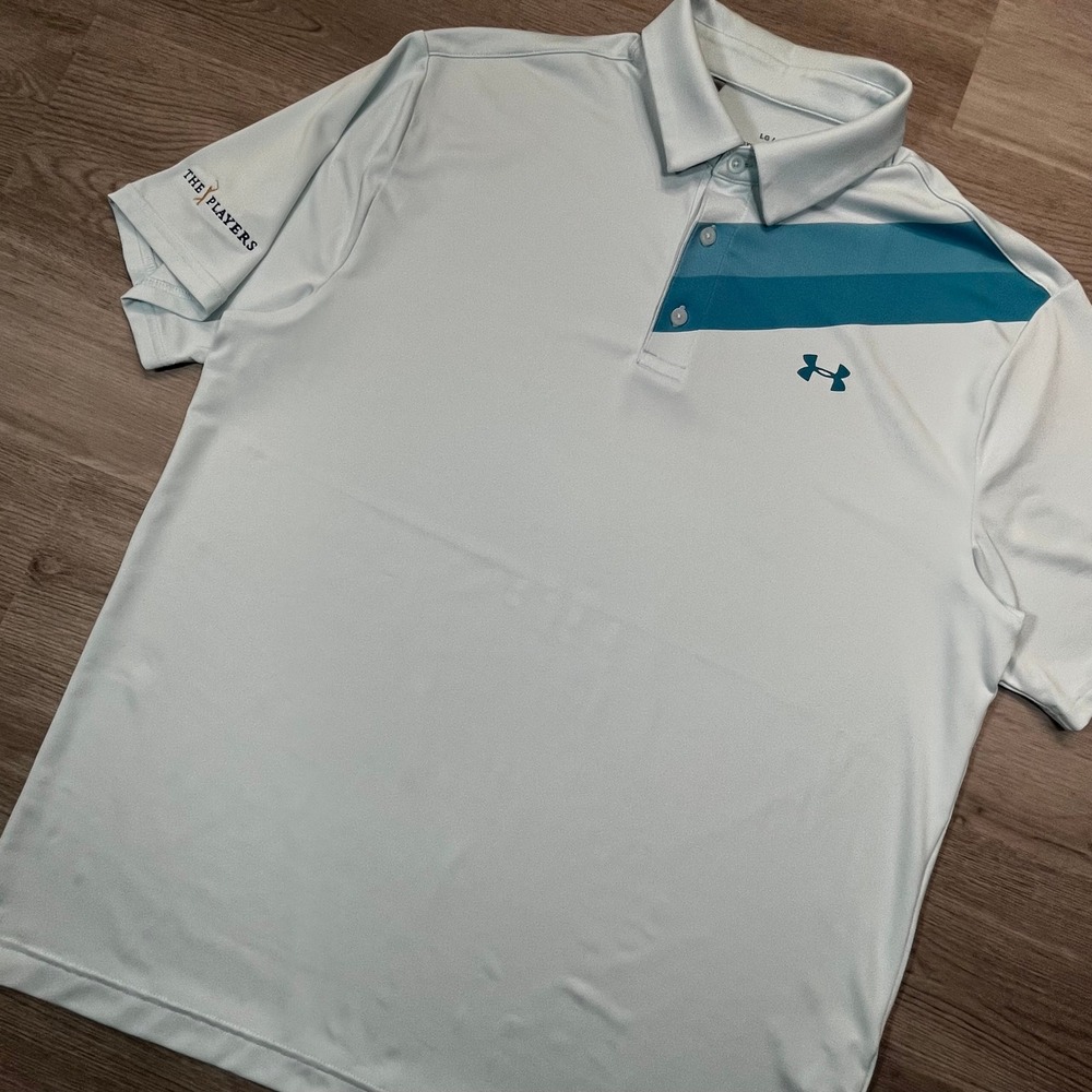 Under Armour THE PLAYERS Golf Men's Polo Shirt Large Performance‎ Blue Striped